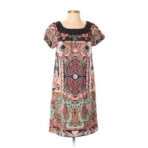 Anna Sui For Anthropologie A-line Boho Silk Art Nouveau Dress 4 Short Sleeves